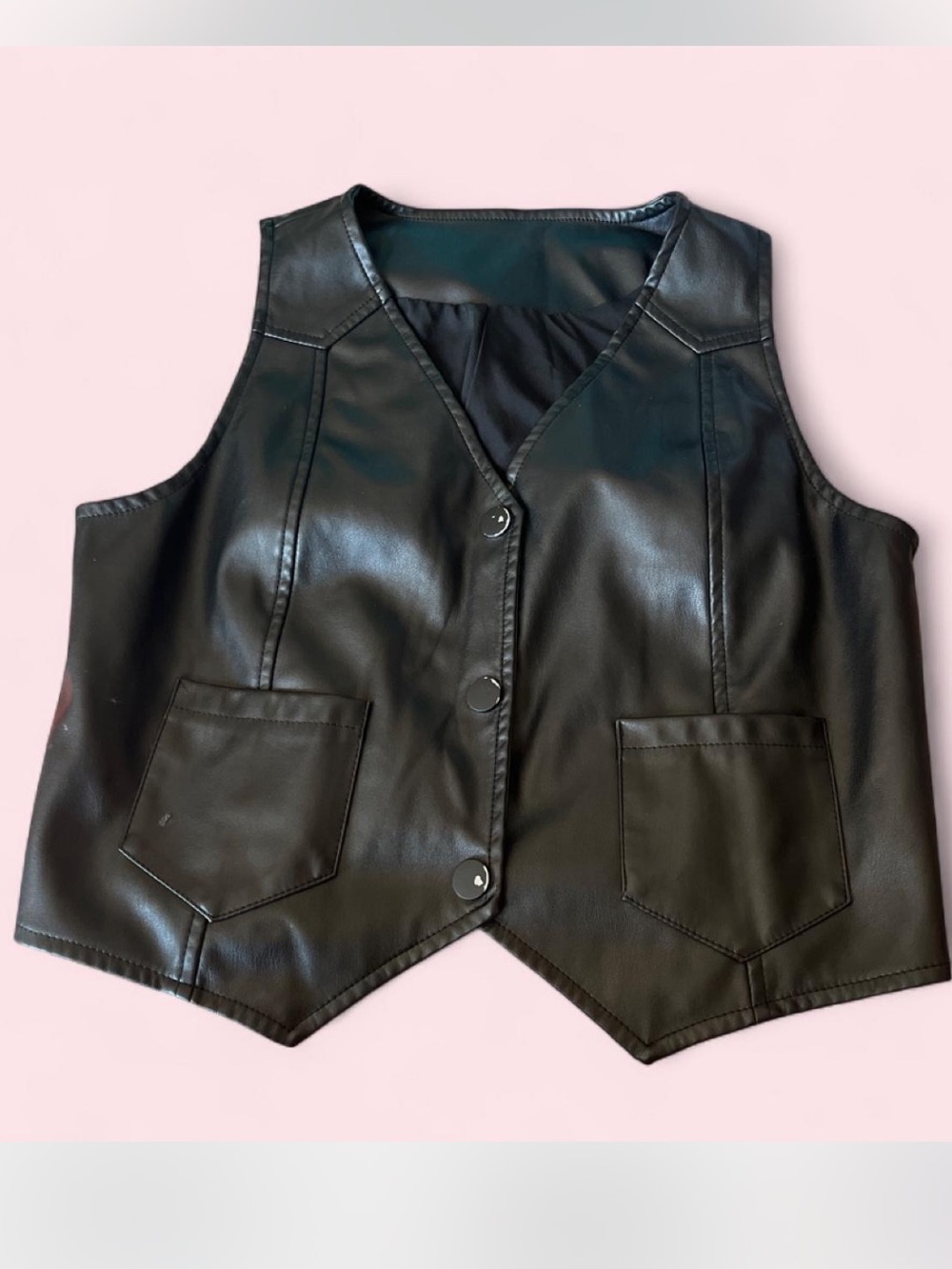 Black Faux Leather Vest - Rock Punk Biker Goth